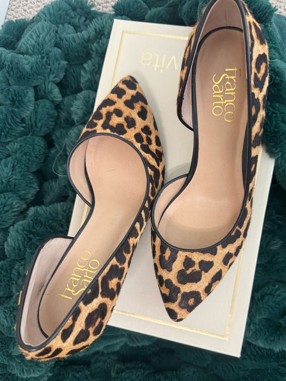 Franco Sarto Leopard Print Wedge Pumps in Tan and Black - Picture 6 of 7